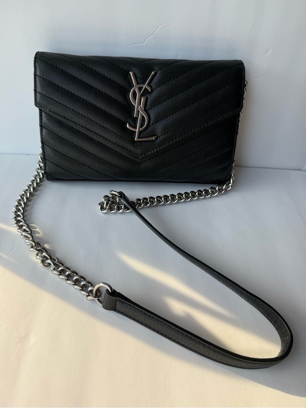 Saint Laurent Black Quilted Leather Chain Crossbody - authentic